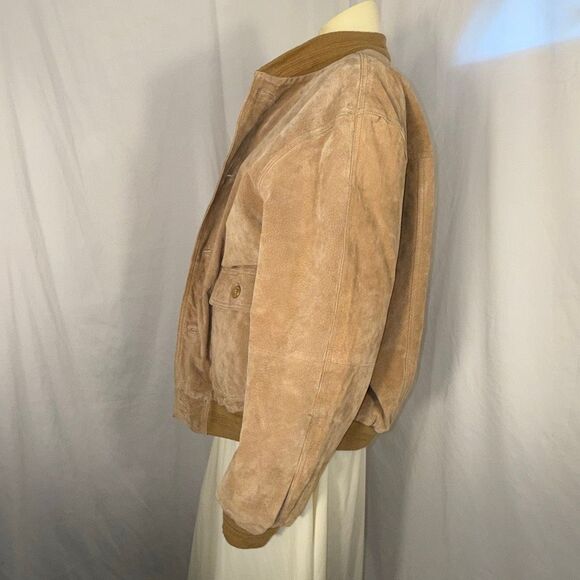 Vintage 1990s NorthCrest Genuine Leather Suede Bomber Jacket (Men’s XL, Tan Sand - Picture 7 of 12